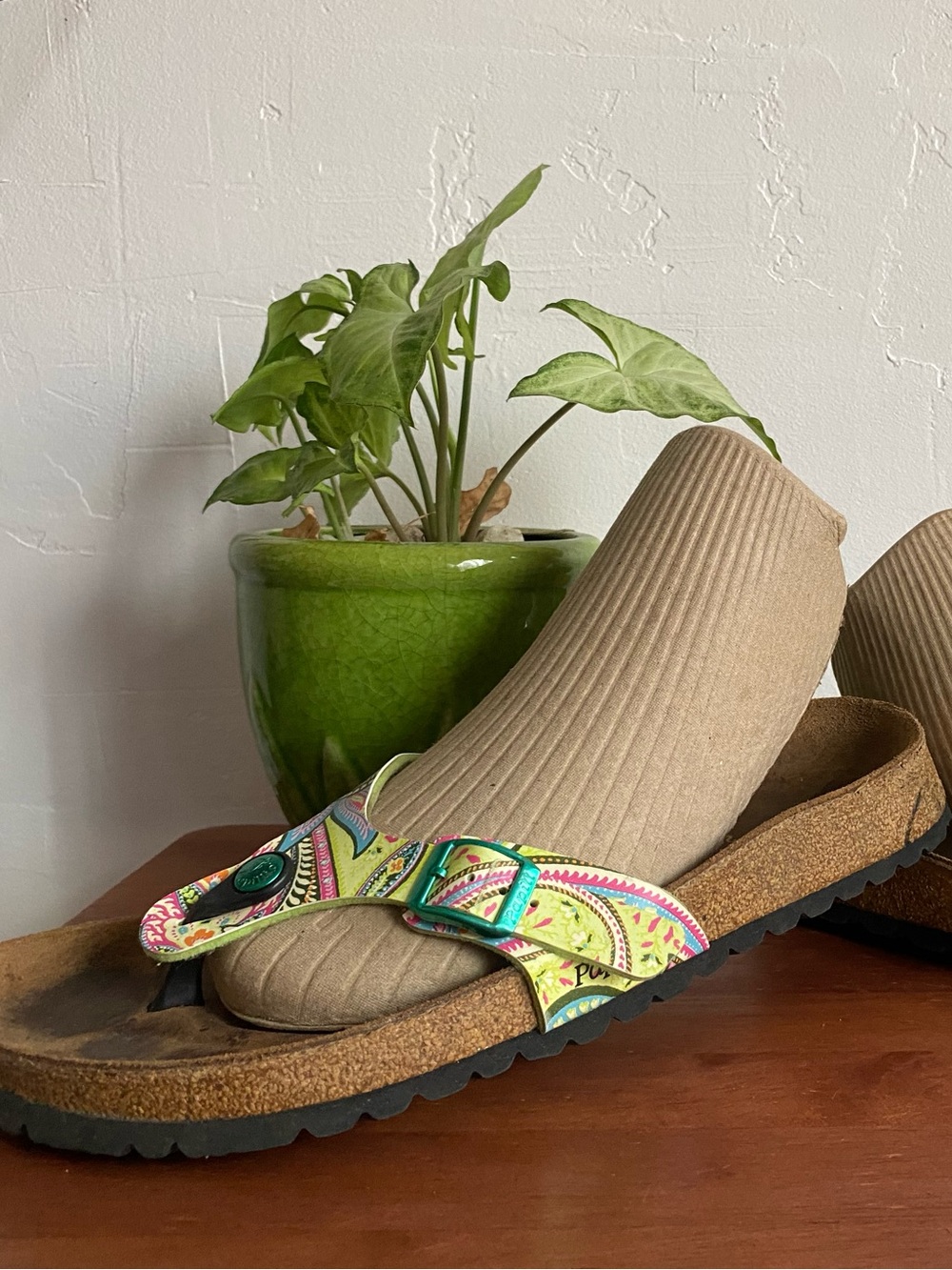 Pre-owned Papillio Women’s Sandal with Colorful Paisley Strap Taupe Green 40/9